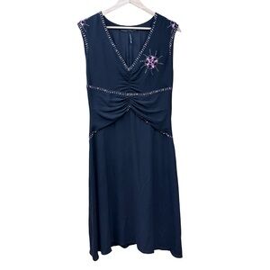 Sandra Angelozzi Black Beaded Silk Dress Sz 38